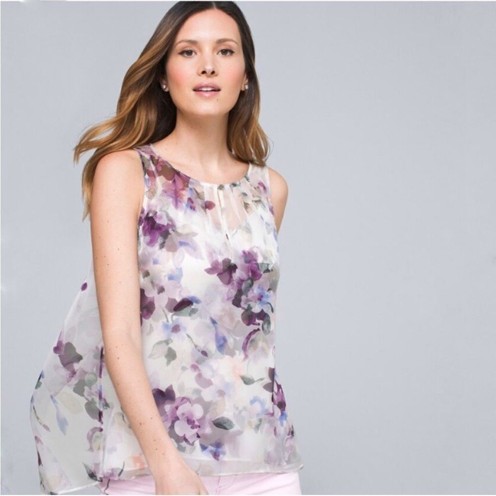 WHBM Floral Sleeveless Split Back Shirt